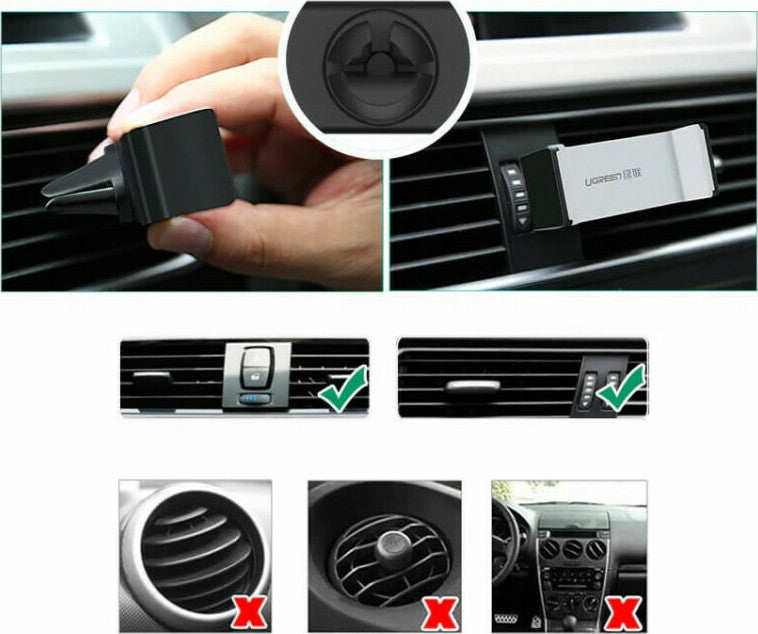 Ugreen Βάση Κινητού Αυτοκινήτου Air Vent Mount Phone Holder Gray με Ρυθμιζόμενα Άγκιστρα 30283