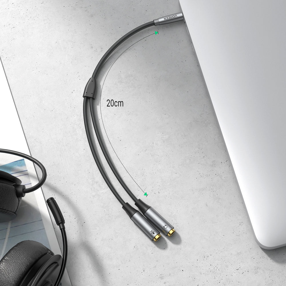 Ugreen Cable 3.5mm male - 2x 3.5mm female Γκρι 0.2m (50254)
