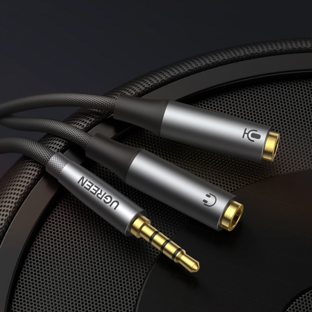 Ugreen Cable 3.5mm male - 2x 3.5mm female Γκρι 0.2m (50254)