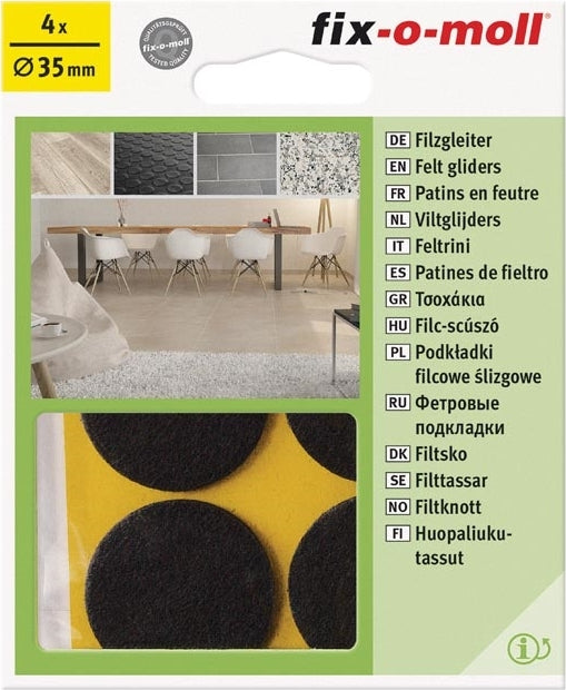 Fixomoll 566348103 Τσοχάκια Στρογγυλά με Αυτοκόλλητο και Διάμετρο 35mm Καφέ 4τμχ