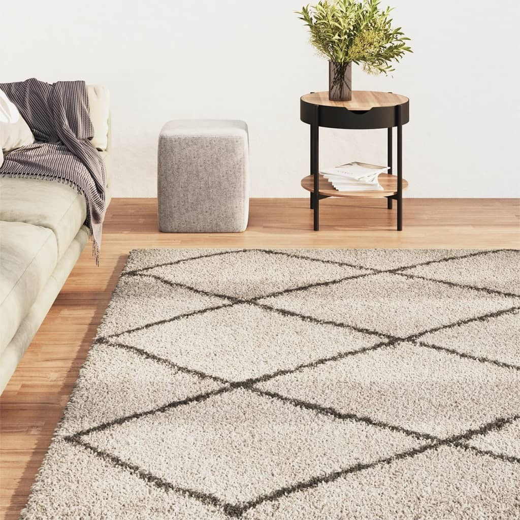 vidaXL Shaggy Χαλί Μαύρο / Κρεμ 160x230εκ. 342149