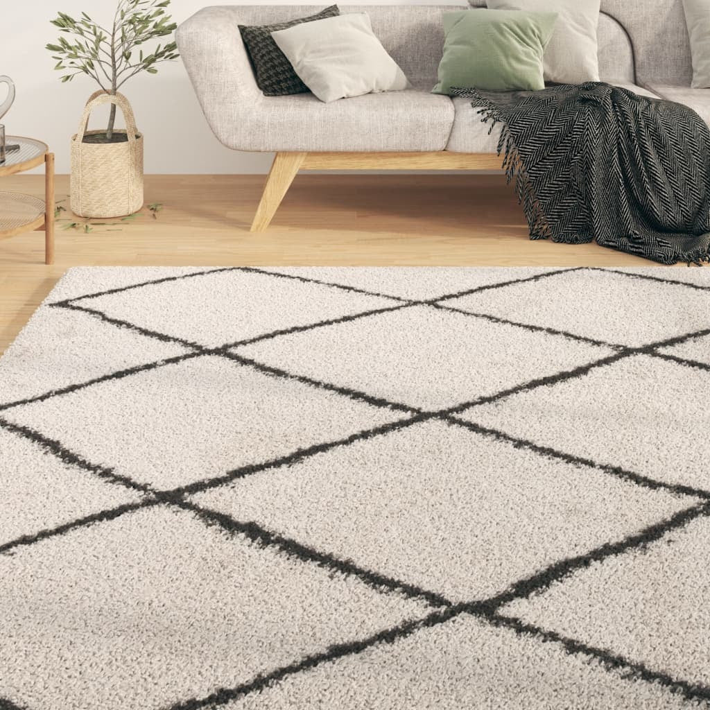 vidaXL Shaggy Χαλί Μαύρο / Κρεμ 160x230εκ. 342149