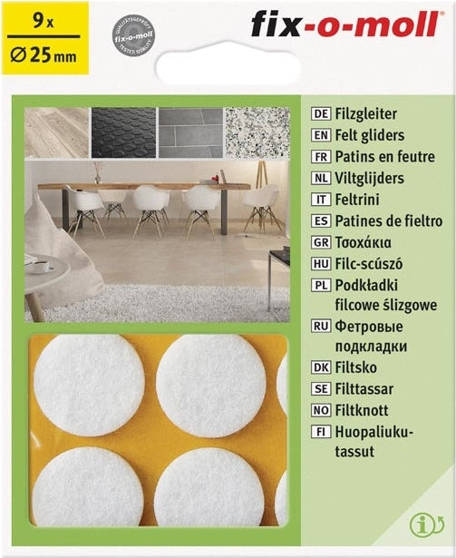 Fixomoll 566304103 Τσοχάκια Στρογγυλά με Αυτοκόλλητο και Διάμετρο 25mm Λευκά 9τμχ
