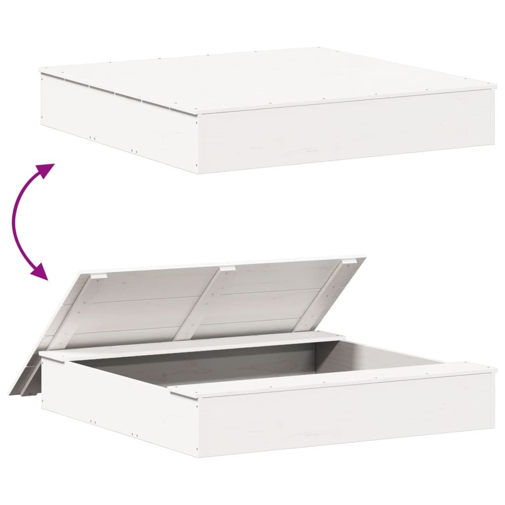 Vidaxl Αμμοδόχος Με Κάλυμμα Λευκή 111x111x19,5 Εκ. Μασίφ Ξύλο Πεύκου - Λευκό