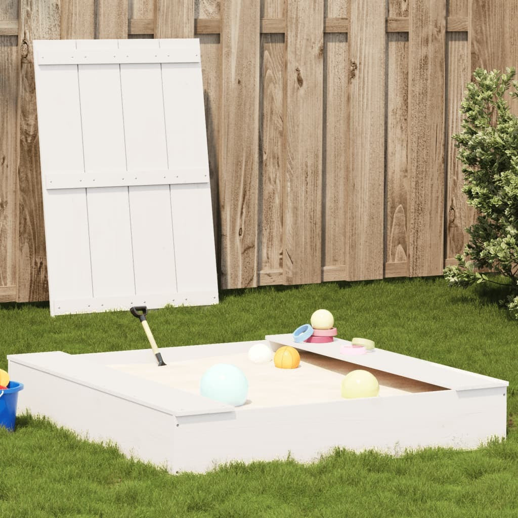 Vidaxl Αμμοδόχος Με Κάλυμμα Λευκή 111x111x19,5 Εκ. Μασίφ Ξύλο Πεύκου - Λευκό